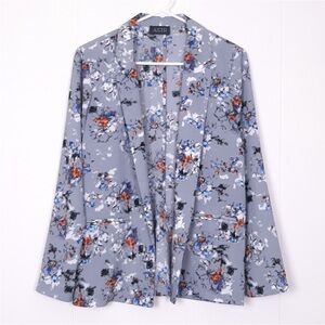 Astr lightweight floral open front drape blazer career wear office business gray